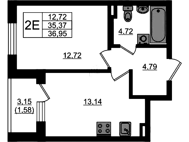 1-комнатная квартира 36.95 м², 1/4 эт., ЖК «Новая история»